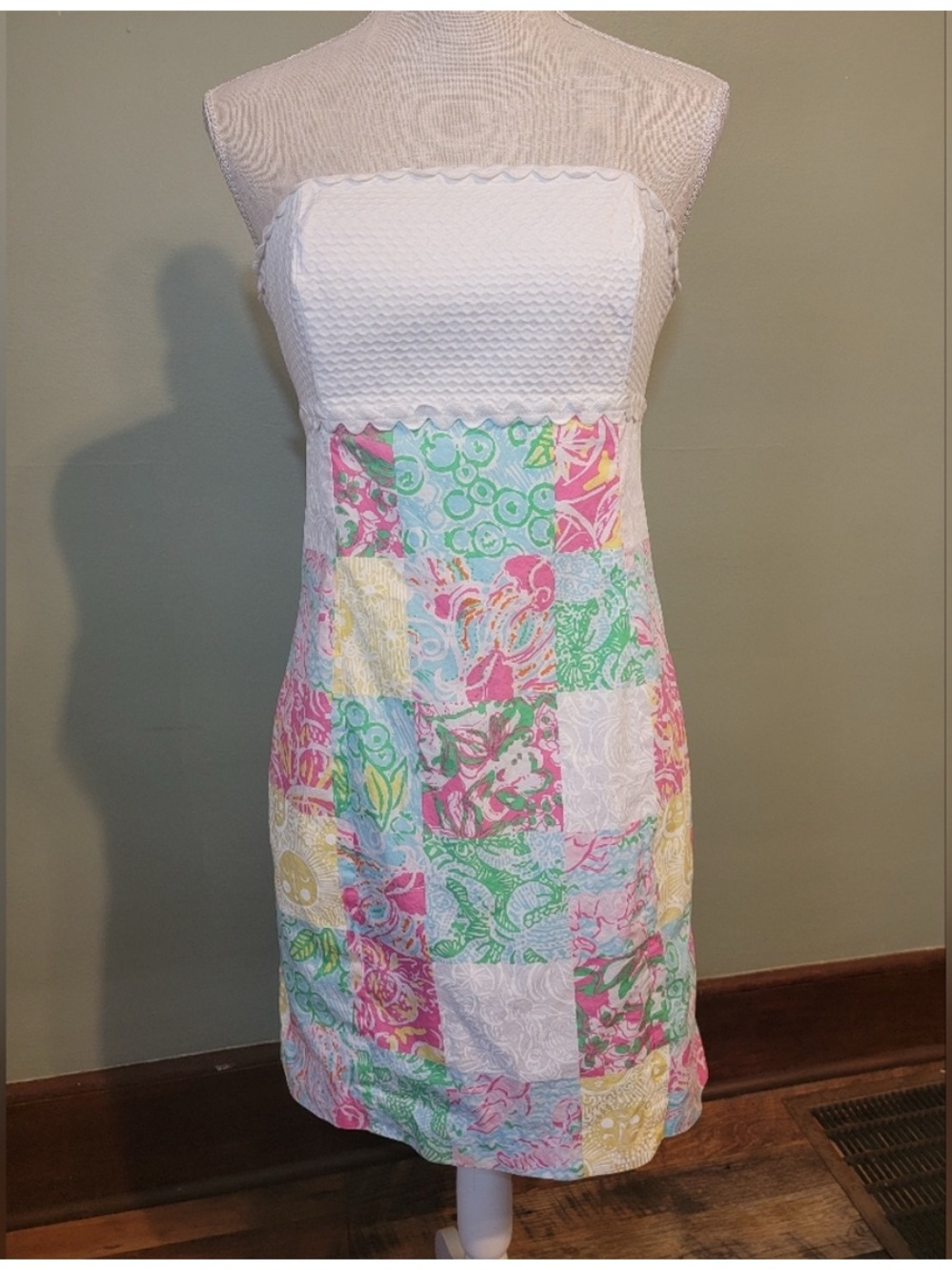 Lilly Pulitzer White Strapless Patchwork Floral Sundress